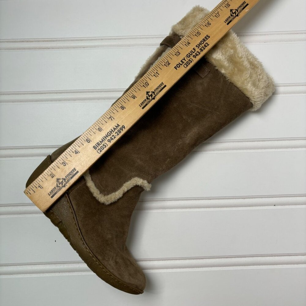 Guess Boots By Marciano Jefter Faux suede fur y2k wedge 10M side zip gold hardwe - Picture 8 of 11